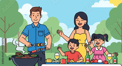 Family enjoying a backyard barbecue together.