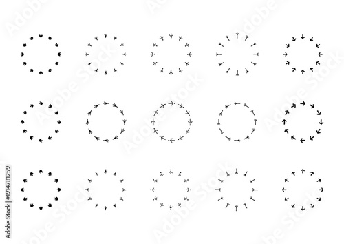 鳥の足跡をイメージした手描きの丸いフレームセット1