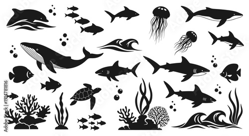 Underwater Marine Silhouette Vector Collection