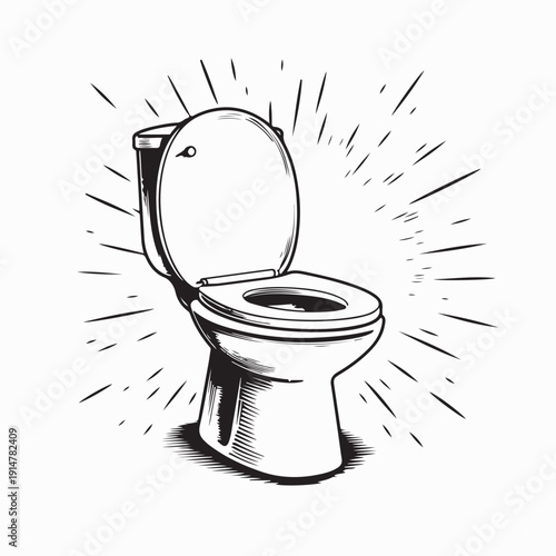 Bathroom Toilet Bowl with Lid Open Vector Illustration on White Background