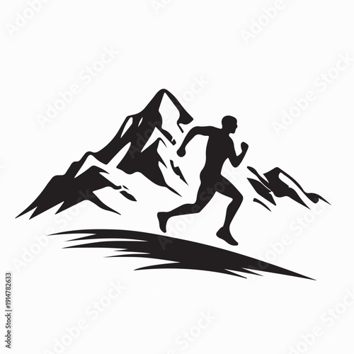 Trail Runner Mountain Race Logo Vector Illustration on White Background