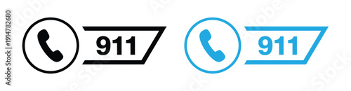 911 emergency call icons in black and blue, symbolizing urgent support and help