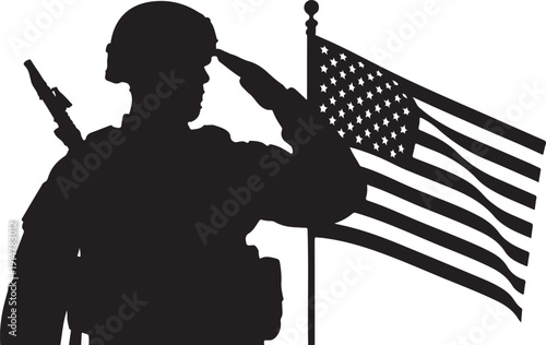 Silhouette of soldier saluting American flag military