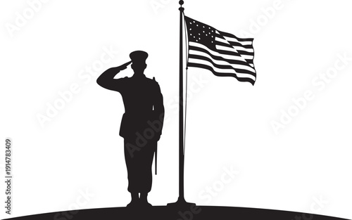 Silhouette of soldier saluting American flag military