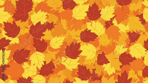 Seamless pattern of colorful autumn leaves in red, orange, and yellow shades for fall seasonal background and design.