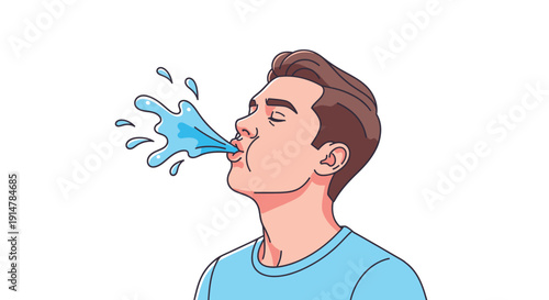 Man drinking water with splashes isolated on transparent background