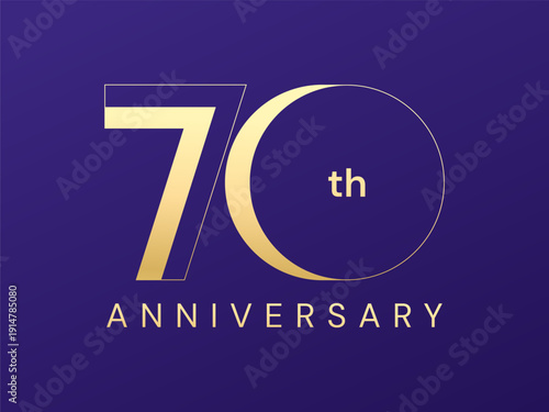 70th Anniversary luxury gold celebration with elegant shapes Overlapping in numbers logo typography vector illustration design concept. Seventy years anniversary gold number template for celebration.