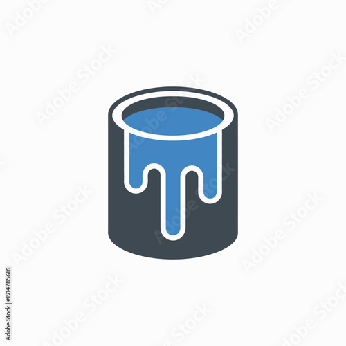 Blue paint dripping from a gray metal bucket or can