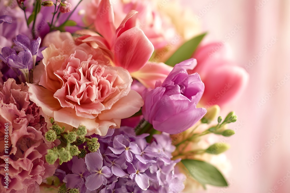 Fototapeta premium Mixed pink and purple flower bouquet arrangement