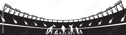 Silhouettes of athletes running in a stadium with empty seats