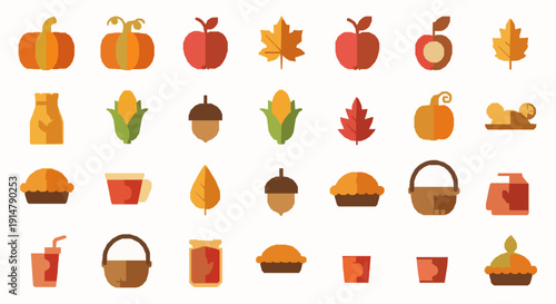 Autumn harvest vector icon and pattern collection for seasonal design and branding