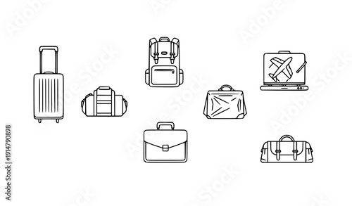 Minimalist Travel Luggage Outline Icon Set Thin Linear Editable Stroke Vector