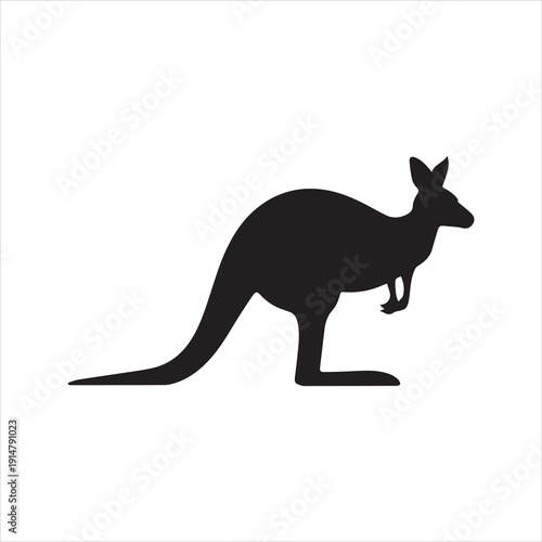 Kangaroo Silhouette Vector Icon – Standing Marsupial Animal Illustration
