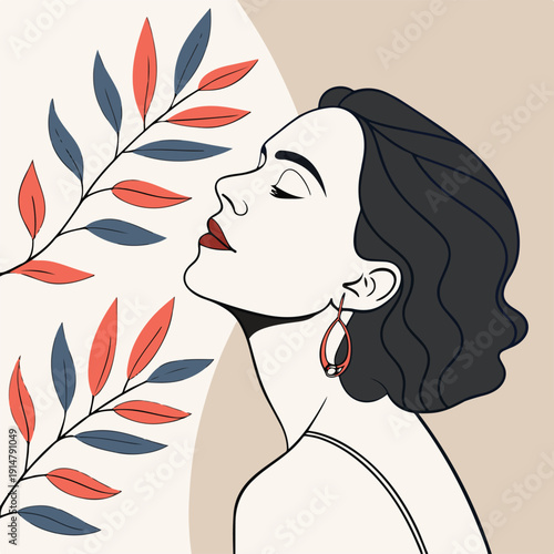 Elegant fashion woman face silhouette vector illustration of beauty and style