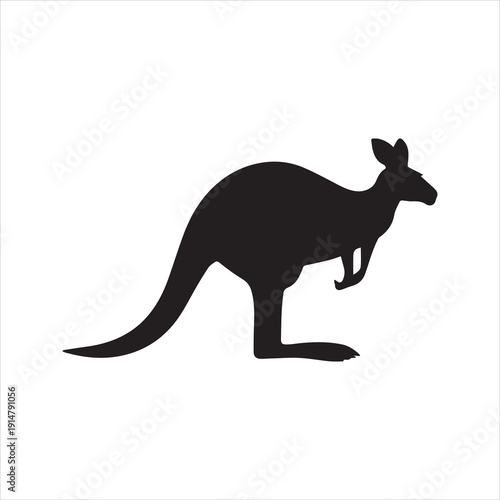 Kangaroo Silhouette Vector Icon – Standing Marsupial Animal Illustration
