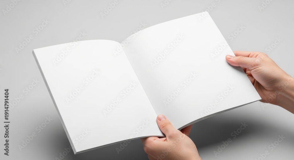 Naklejka premium Hands holding open blank book.