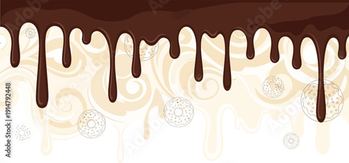 Chocolate Melting and Dripping Down with Creamy Swirls.