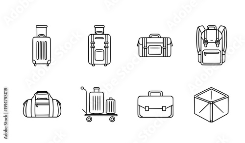 Minimalist Travel Baggage Outline Icons Vector Set with Editable Stroke
