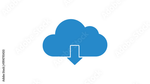 Blue Cloud Download Icon for Data Storage and Cloud Computing Technology Concept on White Background