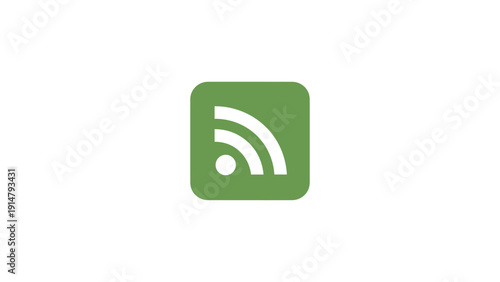 Minimalist RSS Feed Signal Icon for Wireless Communication and Digital Broadcast Green Background