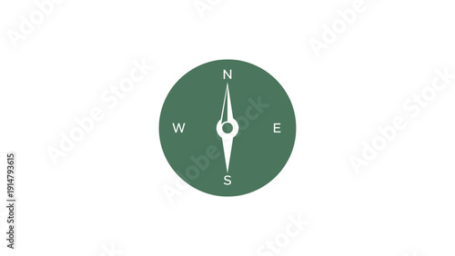 Minimalist Compass Navigation Icon for Orientation and Geographic Direction Logo on Green Background
