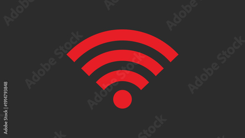 Minimalist Red Wi-Fi Signal Icon for Wireless Network Connectivity and Internet Logo Dark Background