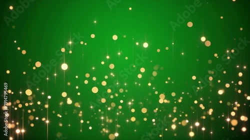 Glowing Golden Lights on Green Background.