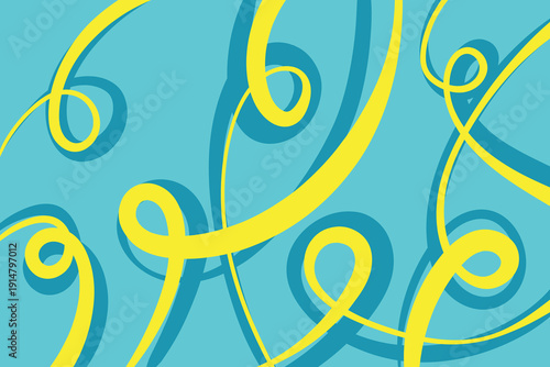 Abstract Yellow Swirls and Curves on a Bright Teal Background
