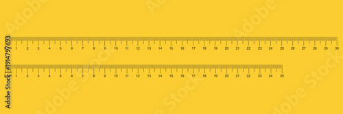 Set of measuring chart with 25cm and 30 centimeters. Collection of ruler scale 250mm and 300mm with numbers. Length measurement math, distance, Sewing tool. Templates of ruler scale