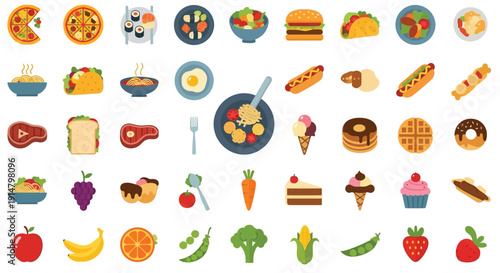 Colorful assortment of various food items and culinary delights