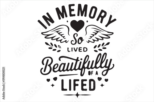 In memory of a beautifully lived life symbolized with wings and a heart