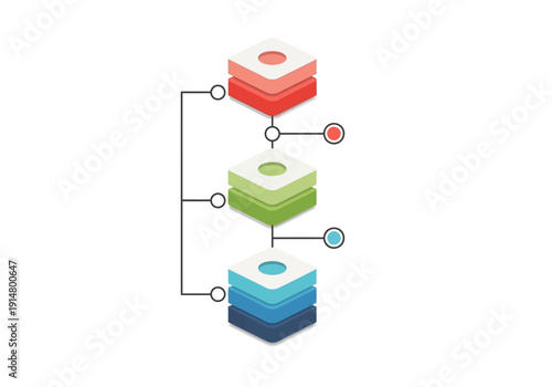 Isometric illustration of interconnected data stacks representing digital information flow and hierarchical network architecture