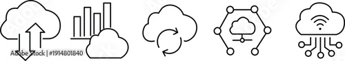 Cloud services line editable icon set with vector illustration and editable stroke