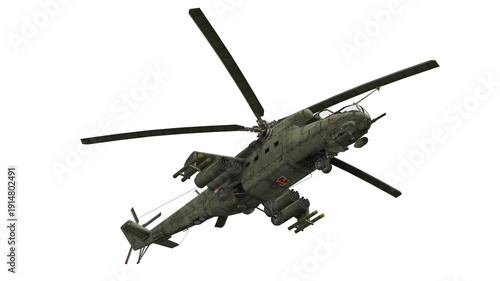 Foto Mil Mi-24, helicopter - transparent background, 3d render