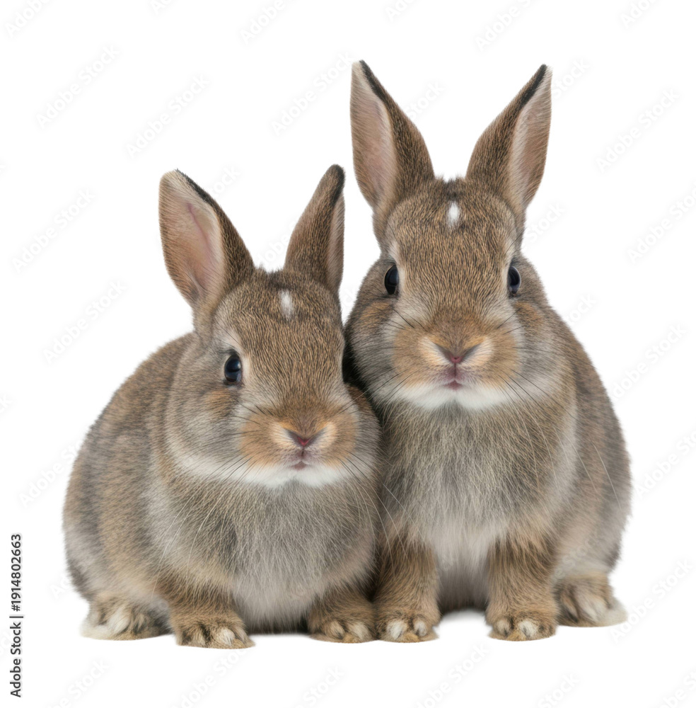 Fototapeta premium Cute rabbits playing together indoor setting animal photography isolated on transparent background