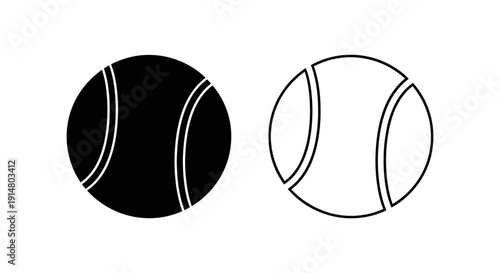 Tennis ball icon set, vector illustration, sports equipment, black and white Vector