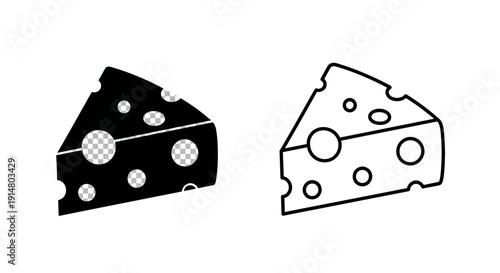 Swiss cheese slice illustration, black and white cheese design, dairy product artwork Vector