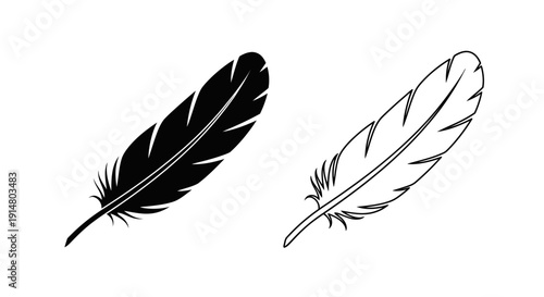 Two black and white feather illustrations, vector design, simple and elegant Vector