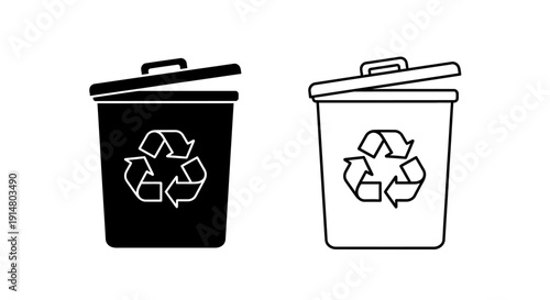 Recycling bin icons set, waste disposal symbols, eco-friendly trash cans, sustainable waste management Vector