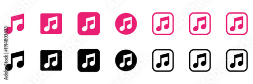 apple music app logo icon set red black white square and round player button collection, ranked titles concept, hierarchy streaming symbols, premium media levels for modern audio interface and digital