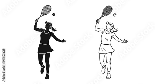 Two women playing tennis with rackets and balls Vector