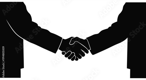 A striking black silhouette of two hands engaged in a firm handshake ideal for business themes on transparent background high quality