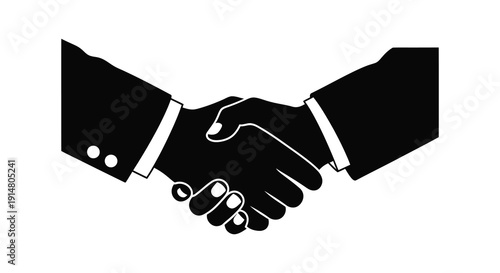 A striking black silhouette of two hands shaking representing agreement and partnership on transparent background high quality professional detailed modern elegant