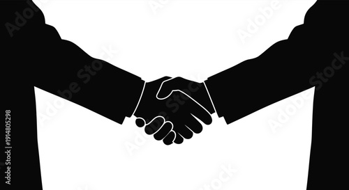 A black silhouette of two hands firmly shaking representing agreement and partnership on transparent background high quality professional detailed modern elegant