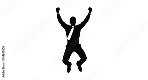A jubilant businessman is depicted leaping with arms raised in celebration on transparent background silhouette high quality professional detailed modern elegant