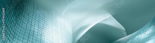 Abstract Teal Cityscape with Curved Lines and Grids