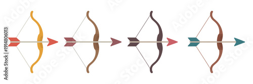 archer bow icon set collection in flat style, archery weapon vector illustration on isolated background, ranked titles concept, hierarchy target symbols, premium precision levels for modern business a