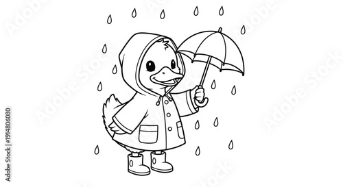 Duck in Raincoat Holding Umbrella in the Rain