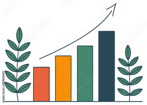 Geometric measurement tools illustration showing growth trend with bar graph and plants from a straightforward viewpoint eps file reference gemetric measurement tools-01.eps