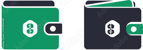 Illustration of two wallets with recycling symbols, one green and one black, showcasing eco-friendly finance concepts and sustainable money management practices effectively.